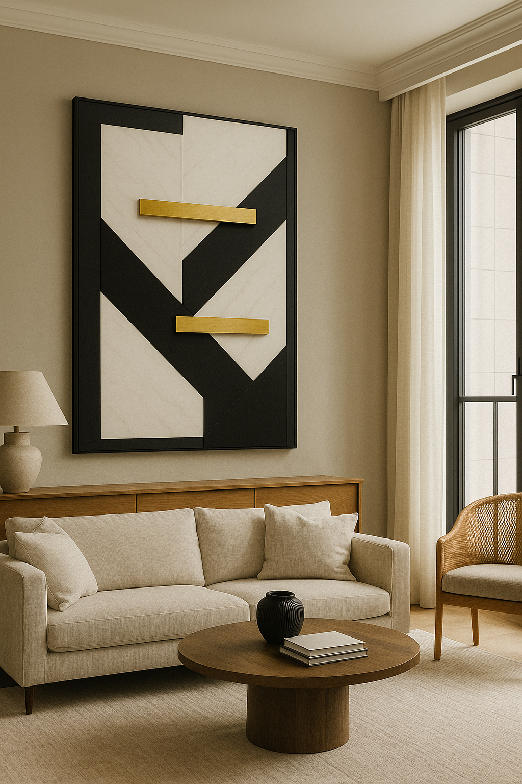Modern Geometric Luxury Art | Black, White & Gold Minimalist Masterpiece