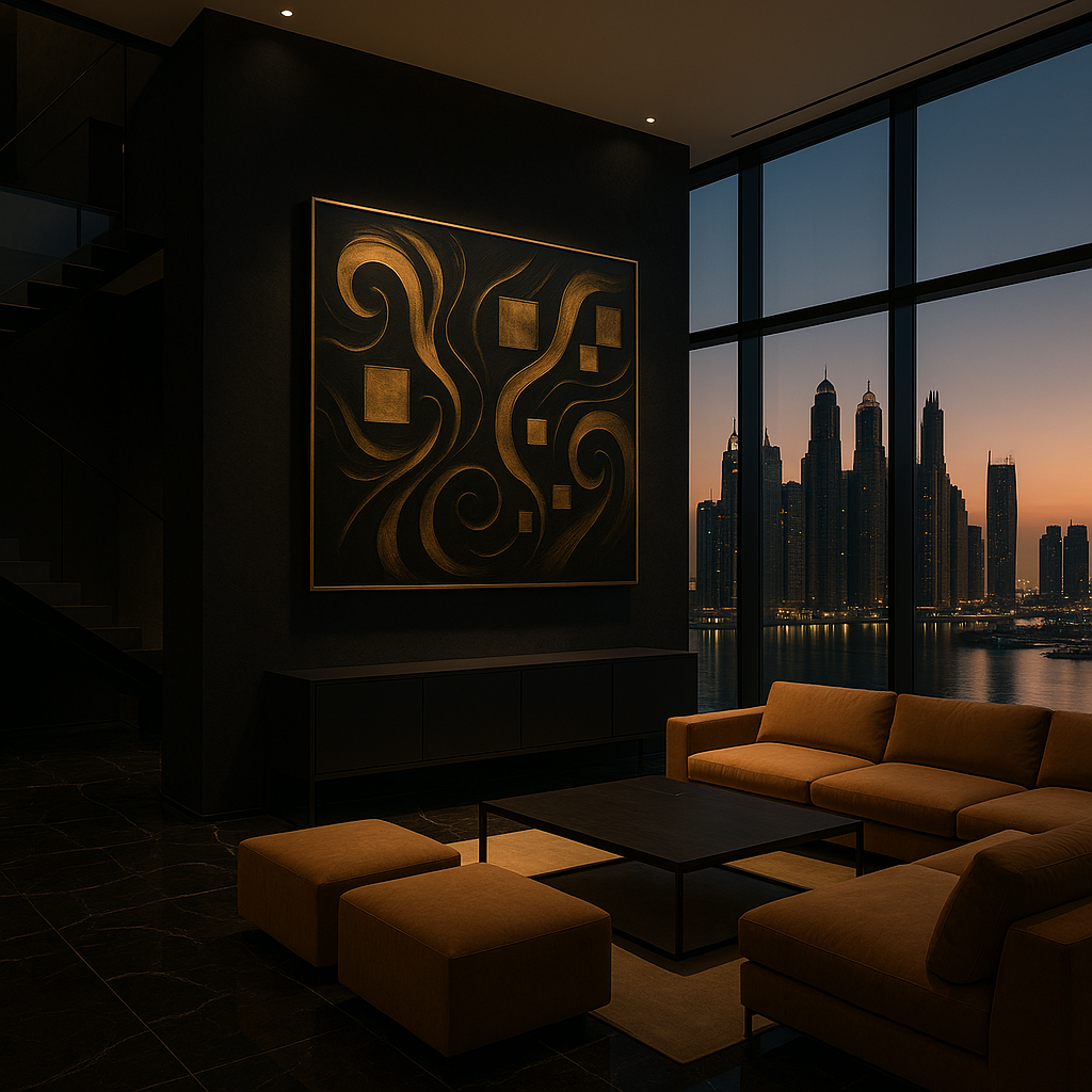 “Gilded Constellations” — Luxury Black & Gold Abstract Art