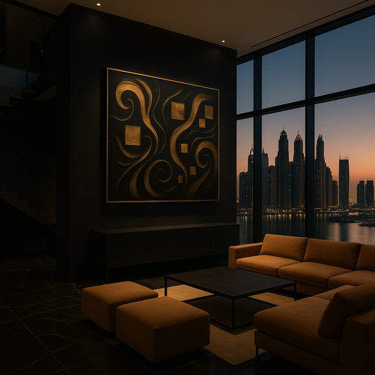 “Gilded Constellations” — Luxury Black & Gold Abstract Art