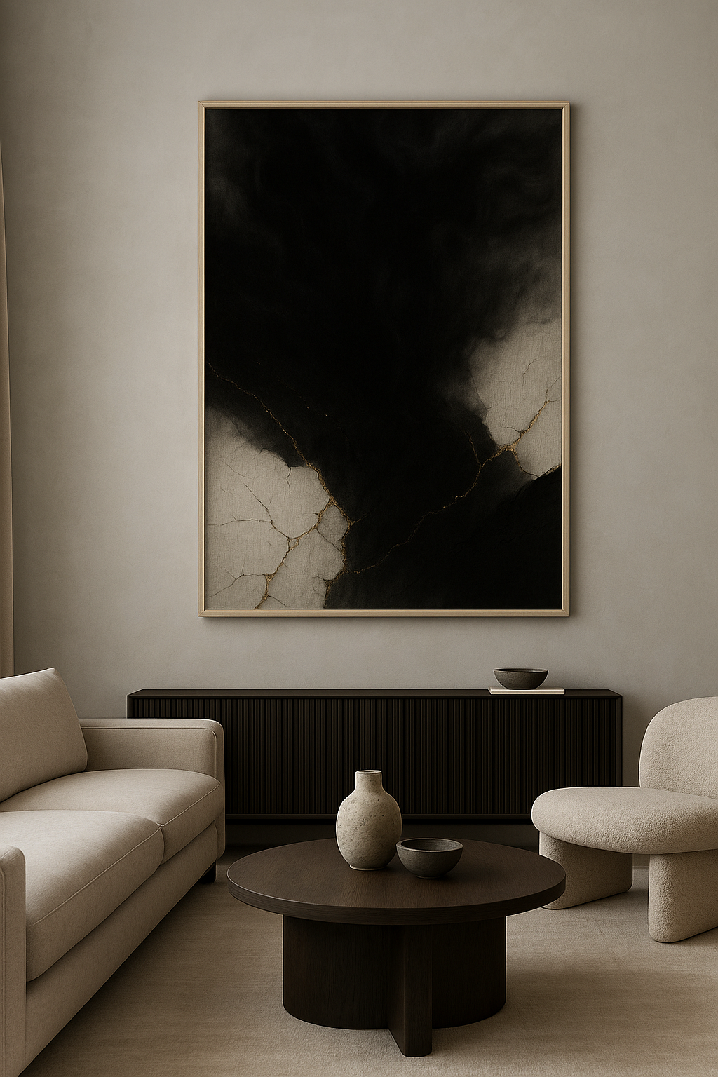 Golden Fracture — Luxury Black, White & Gold Abstract Fine Art