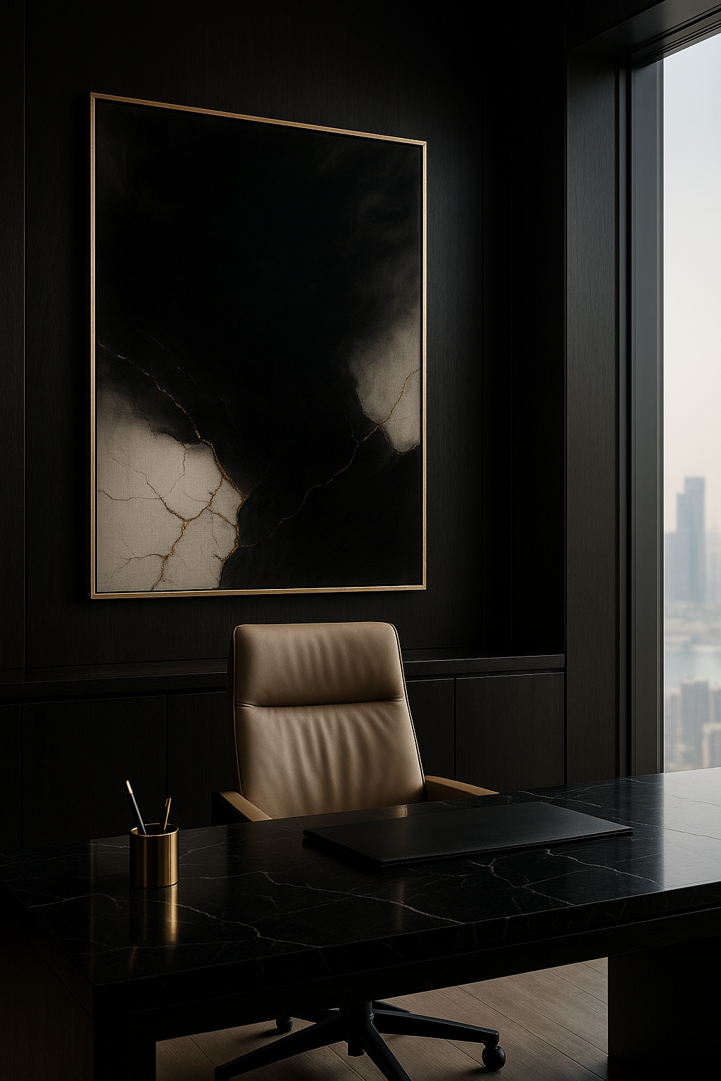 Golden Fracture — Luxury Black, White & Gold Abstract Fine Art