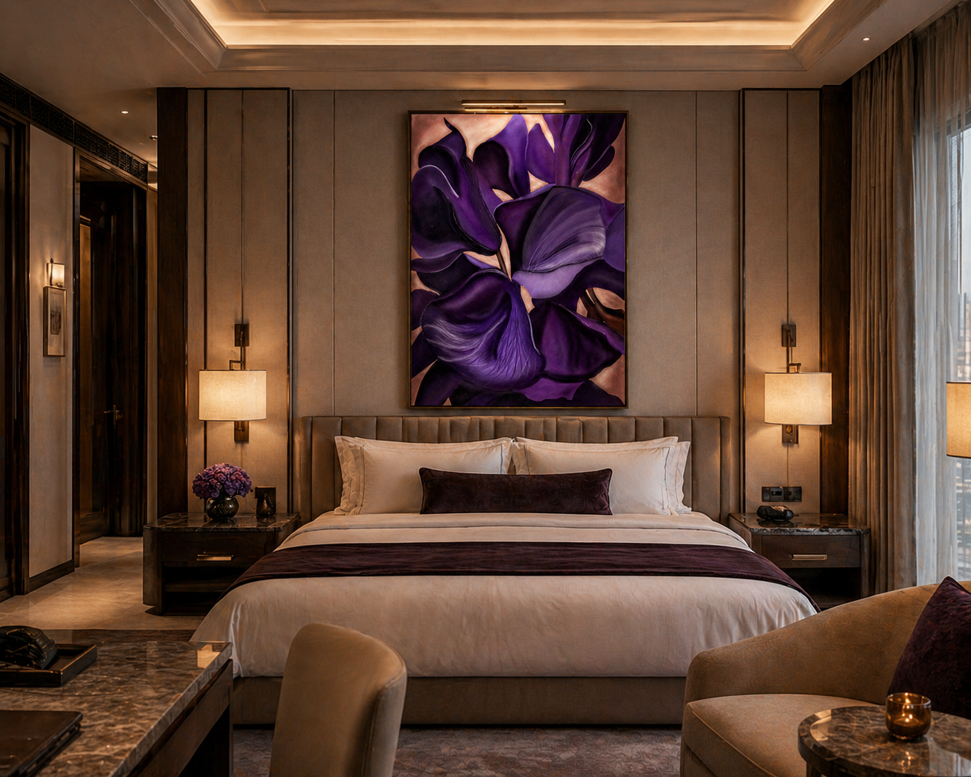 Violet Nocturne | Framed Canvas Purple Botanical Fine Art