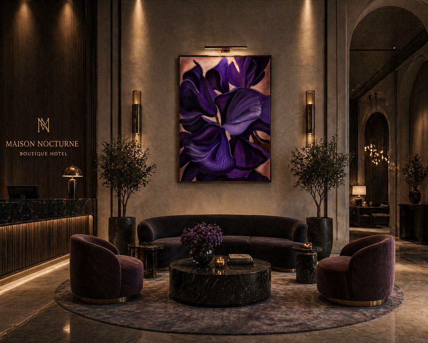 Violet Nocturne | Framed Canvas Purple Botanical Fine Art
