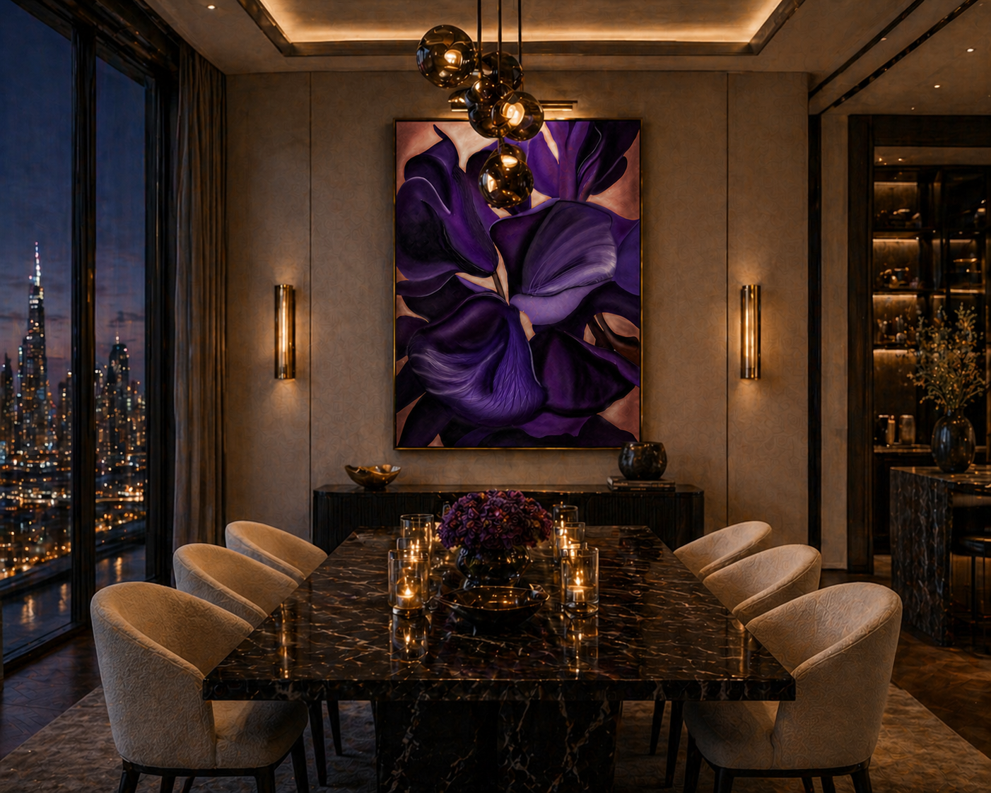 Violet Nocturne | Framed Canvas Purple Botanical Fine Art