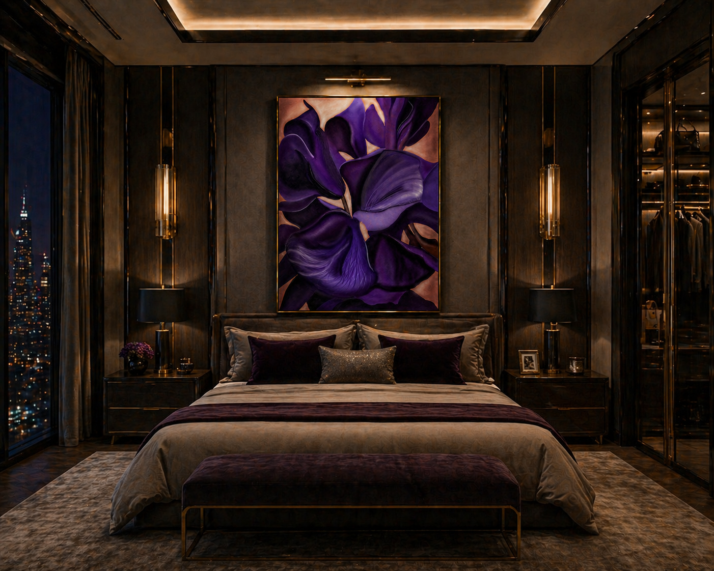 Violet Nocturne | Framed Canvas Purple Botanical Fine Art