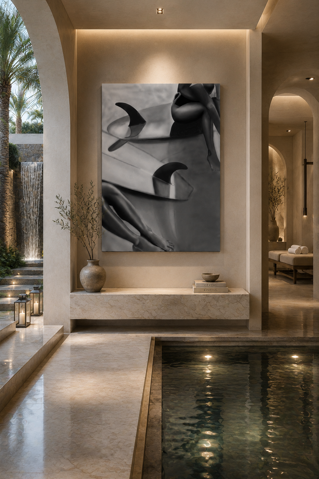 Tidal Veil — Black & White Coastal Figure Art