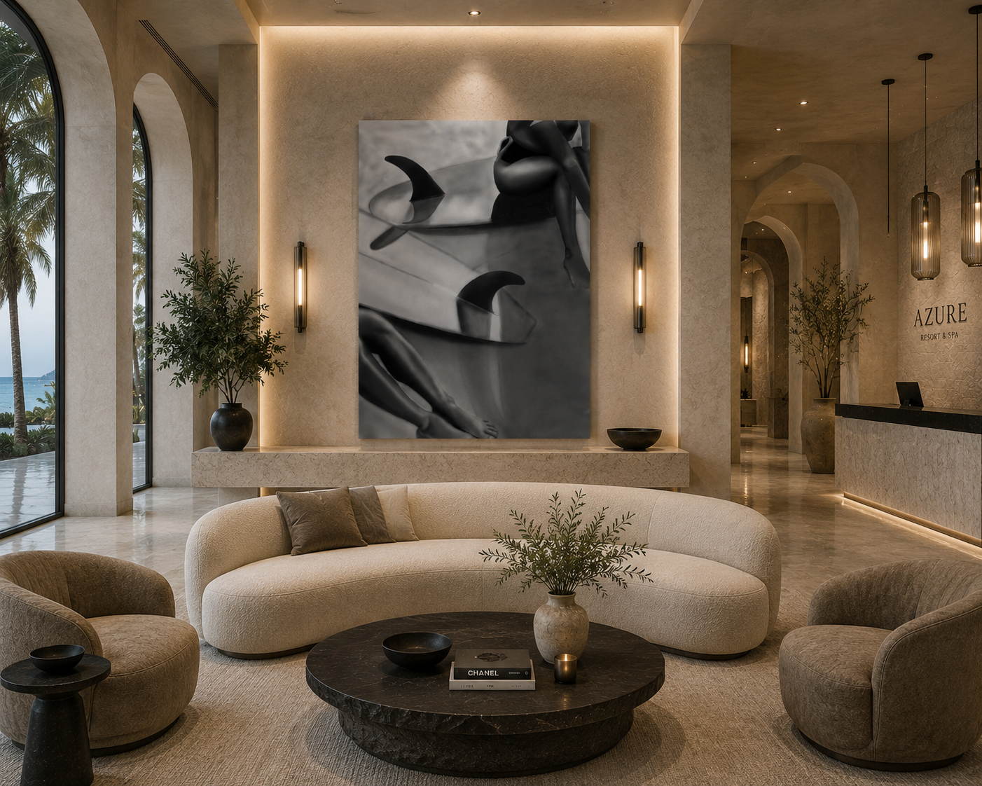 Tidal Veil — Black & White Coastal Figure Art
