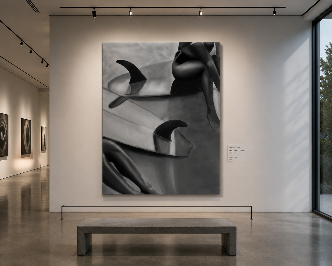 Tidal Veil — Black & White Coastal Figure Art