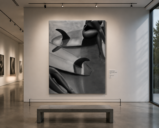 Tidal Veil — Black & White Coastal Figure Art