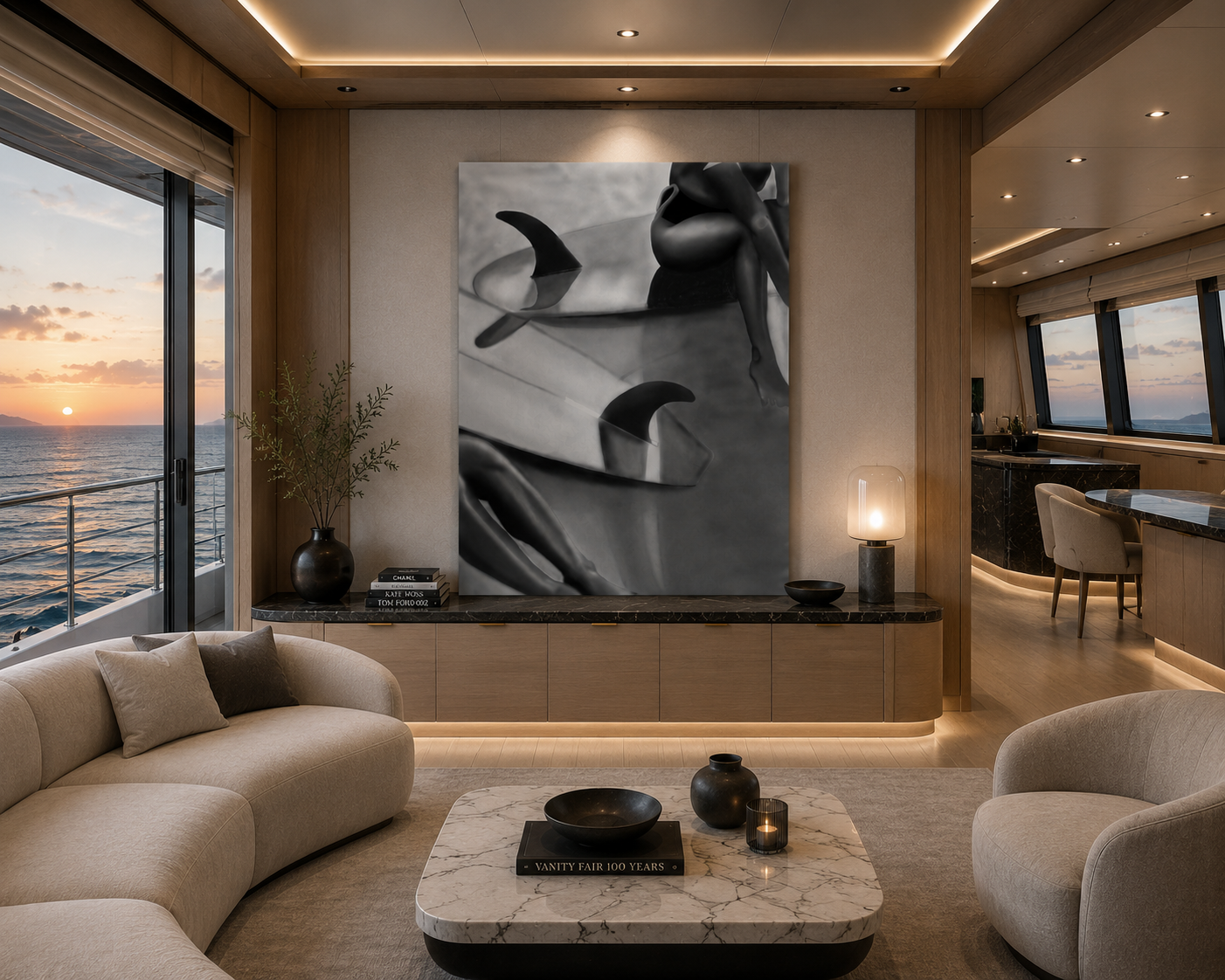Tidal Veil — Black & White Coastal Figure Art