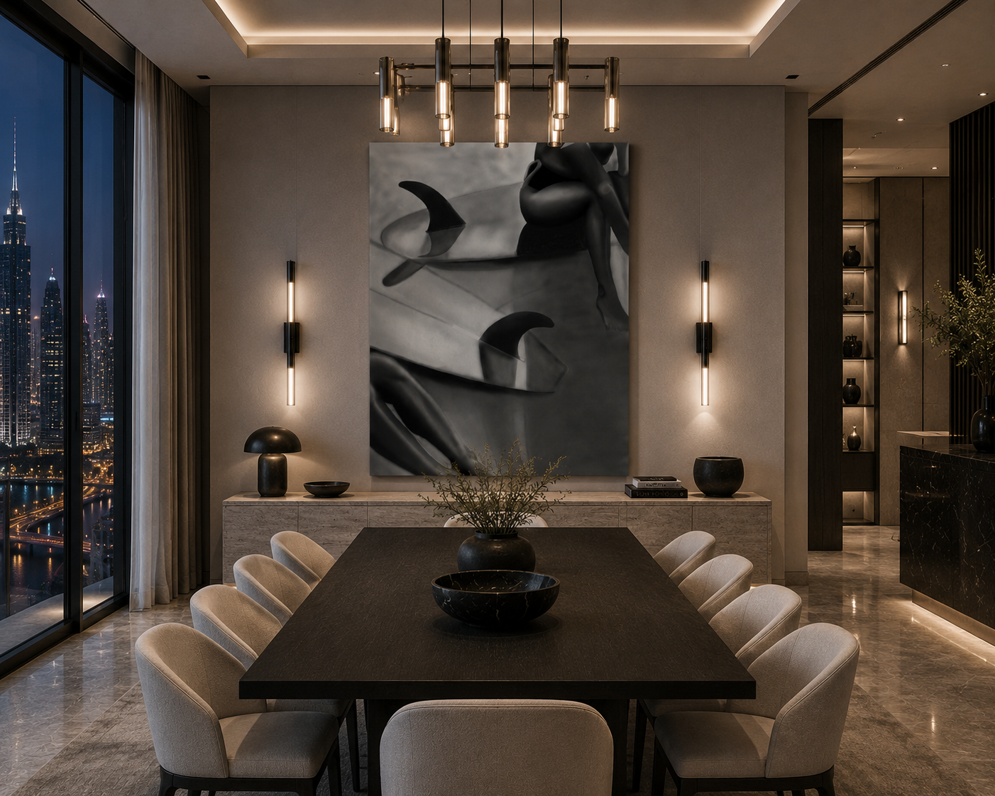 Tidal Veil — Black & White Coastal Figure Art