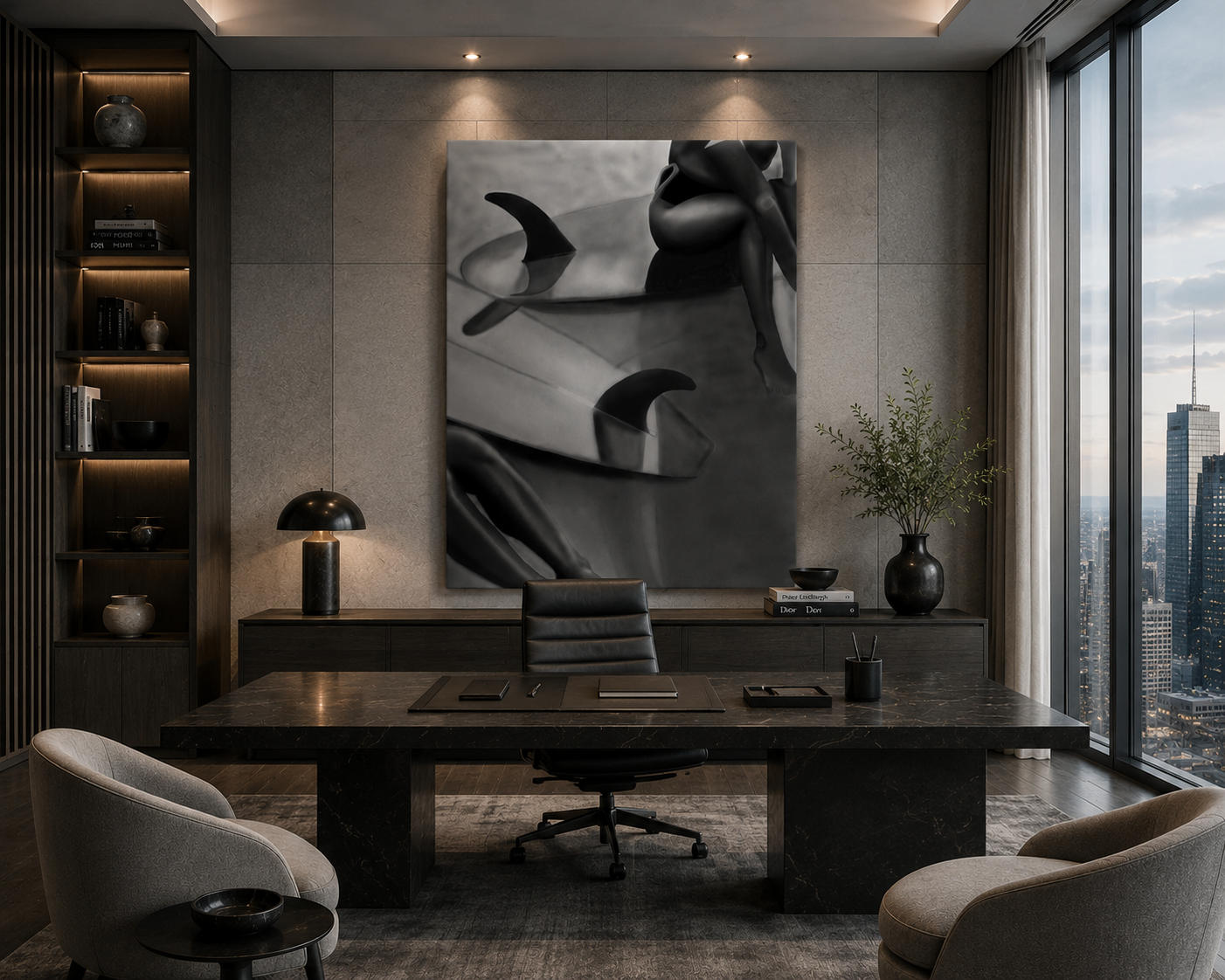 Tidal Veil — Black & White Coastal Figure Art