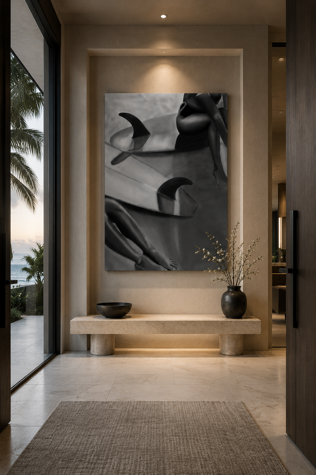 Tidal Veil — Black & White Coastal Figure Art
