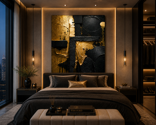 Noir Composition — Black & Gold 3D Abstract Art