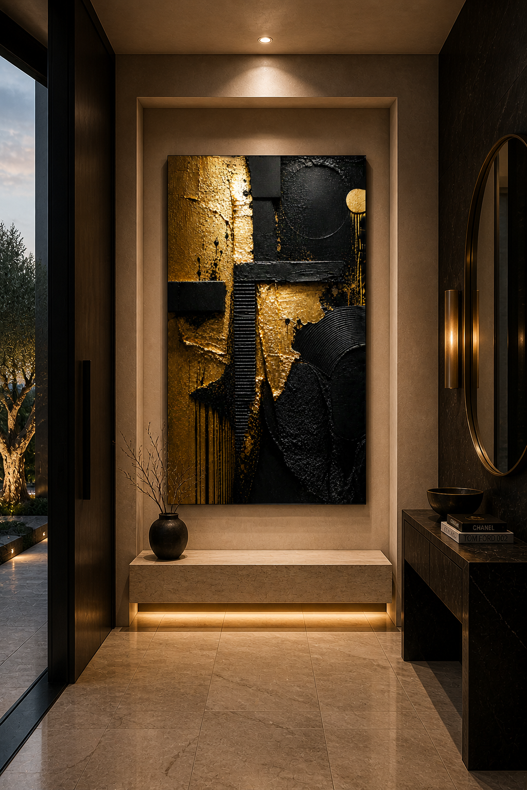 Noir Composition — Black & Gold 3D Abstract Art