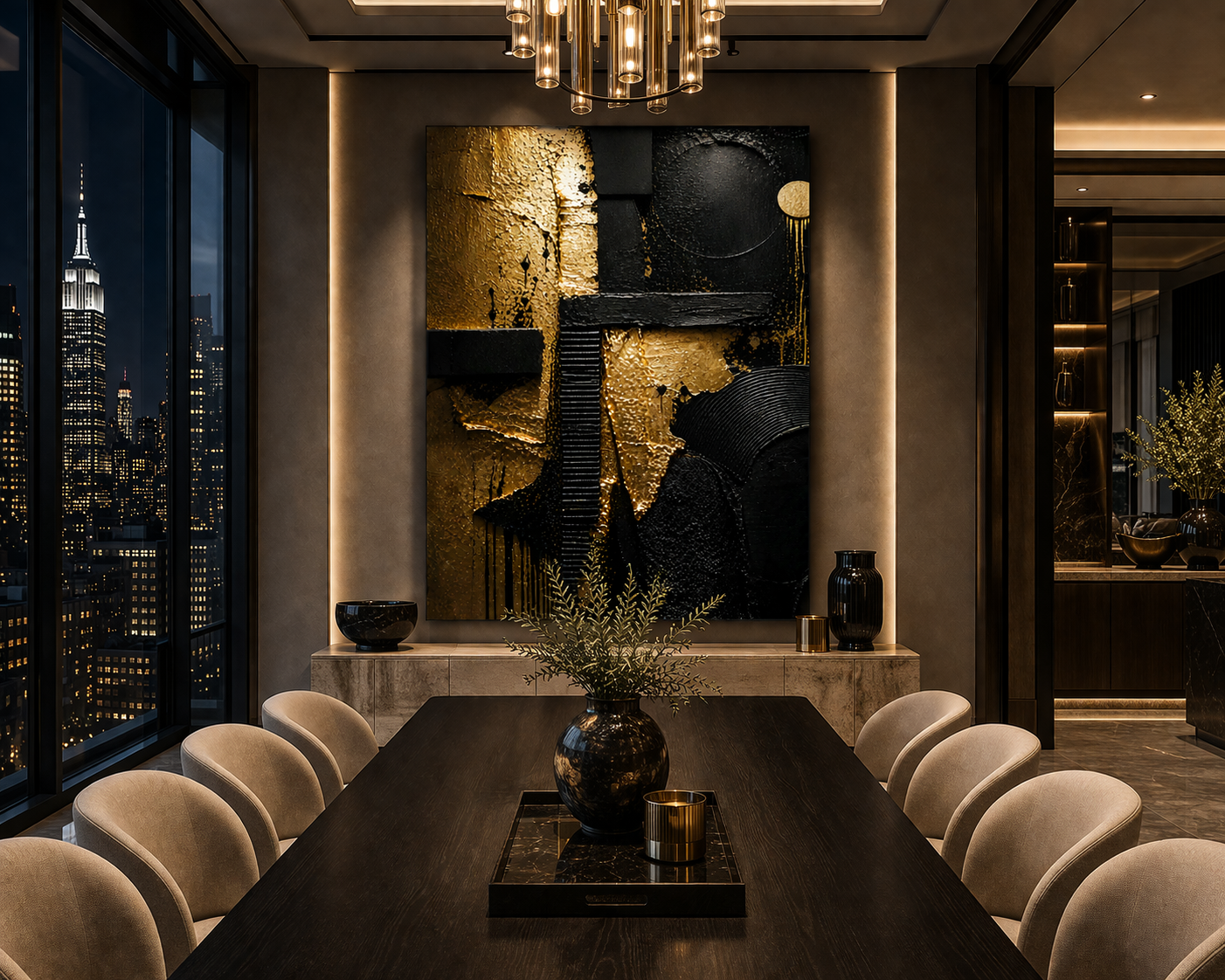 Noir Composition — Black & Gold 3D Abstract Art