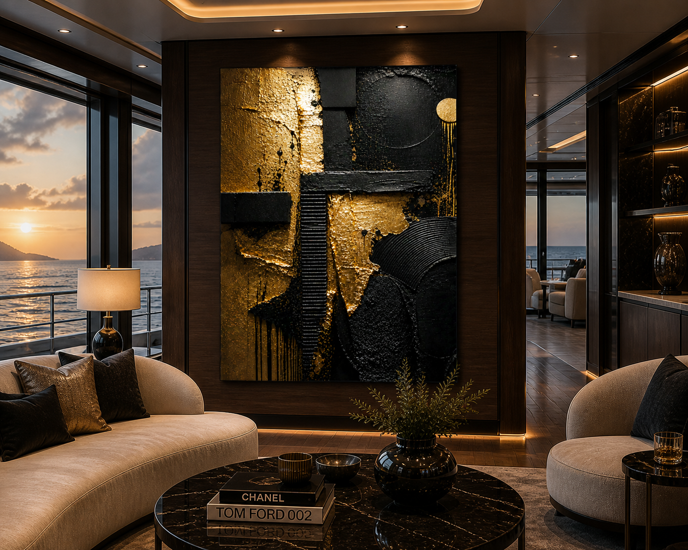 Noir Composition — Black & Gold 3D Abstract Art