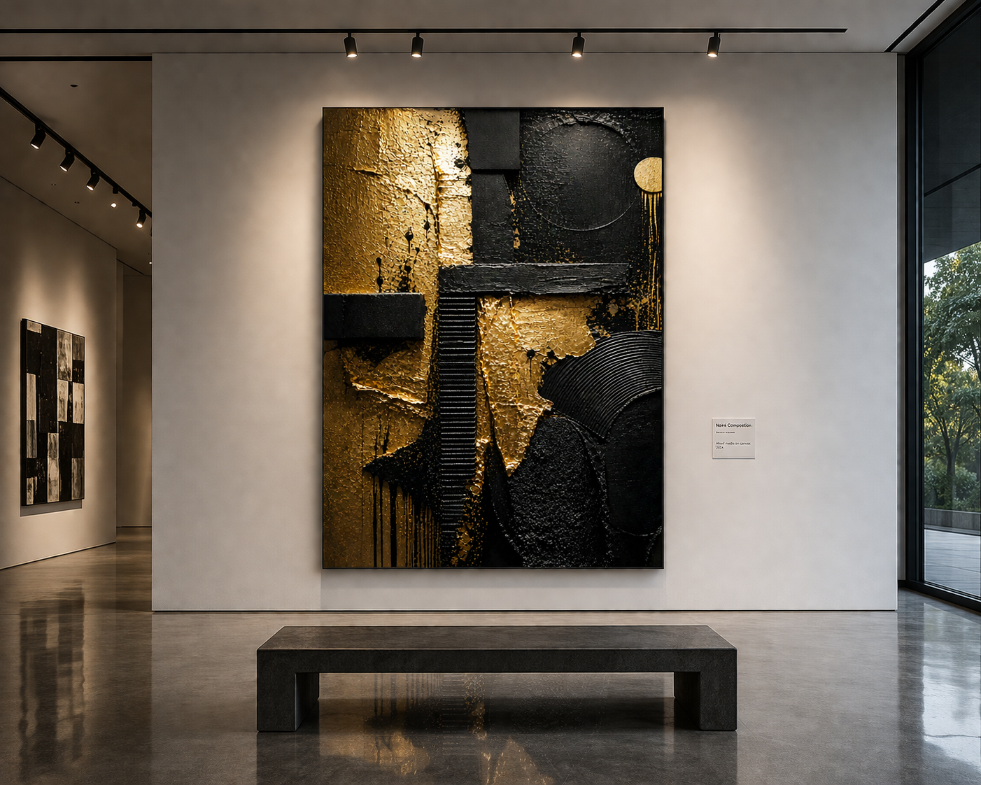 Noir Composition — Black & Gold 3D Abstract Art