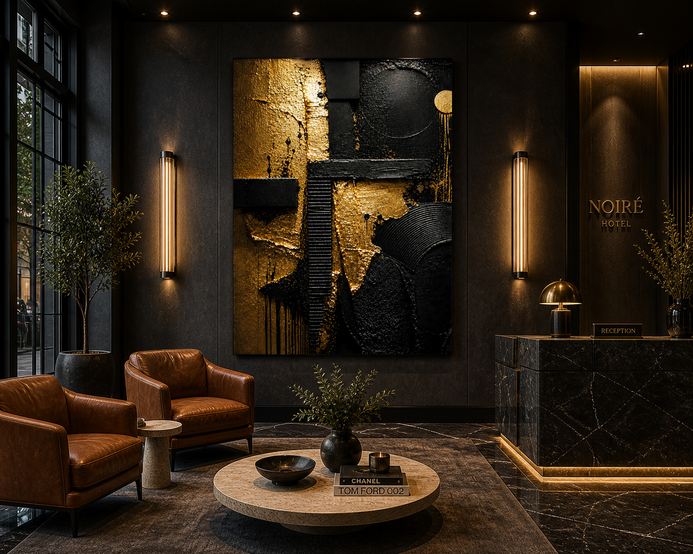 Noir Composition — Black & Gold 3D Abstract Art
