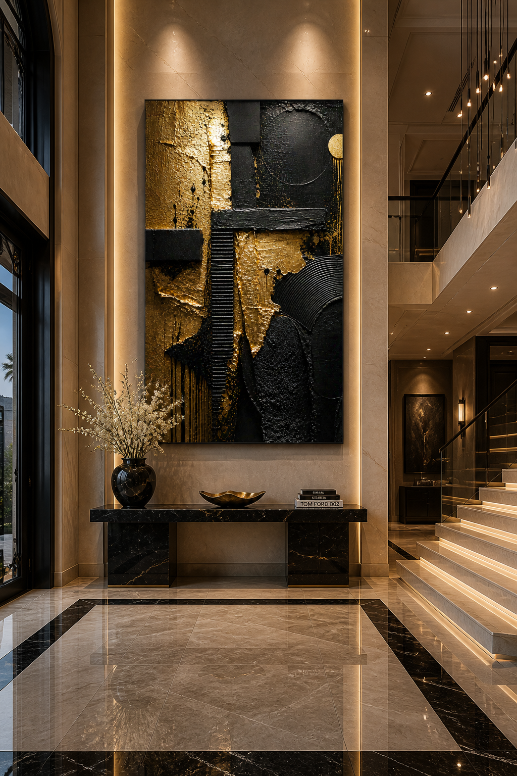 Noir Composition — Black & Gold 3D Abstract Art