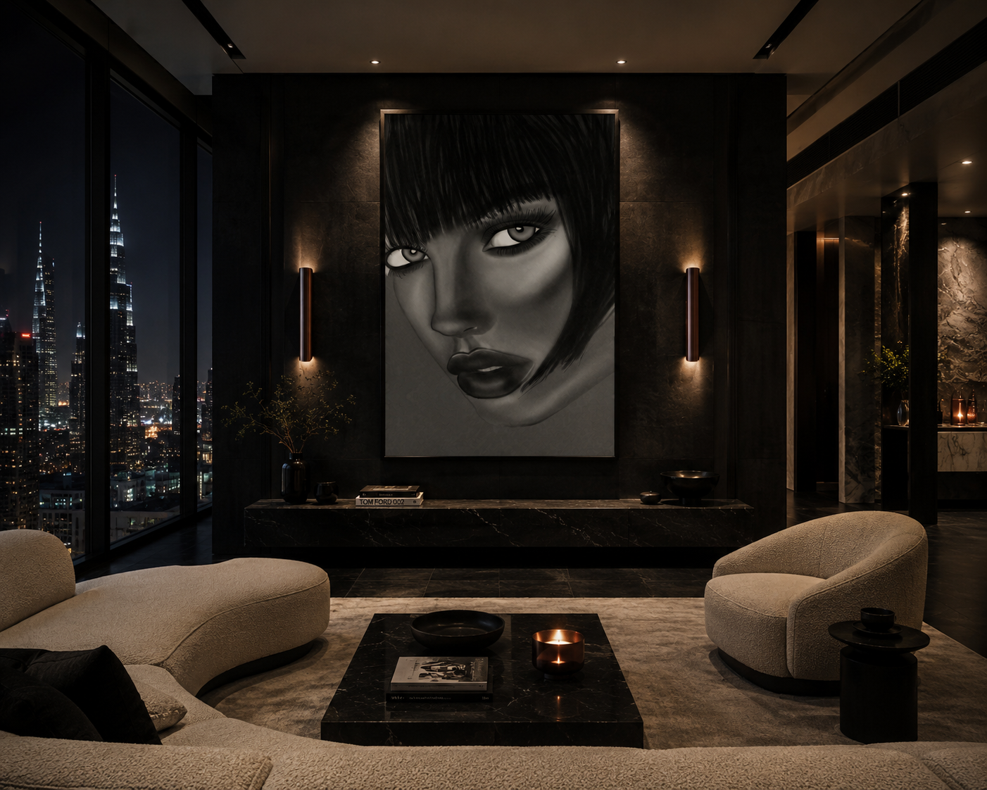 Veiled Gaze — Black & White Portrait Wall Art