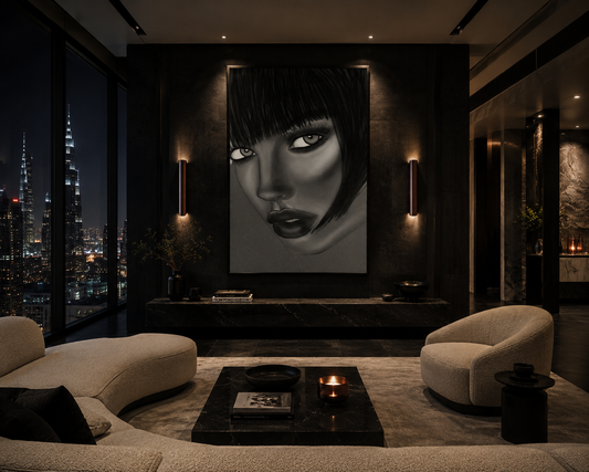 Veiled Gaze — Black & White Portrait Wall Art