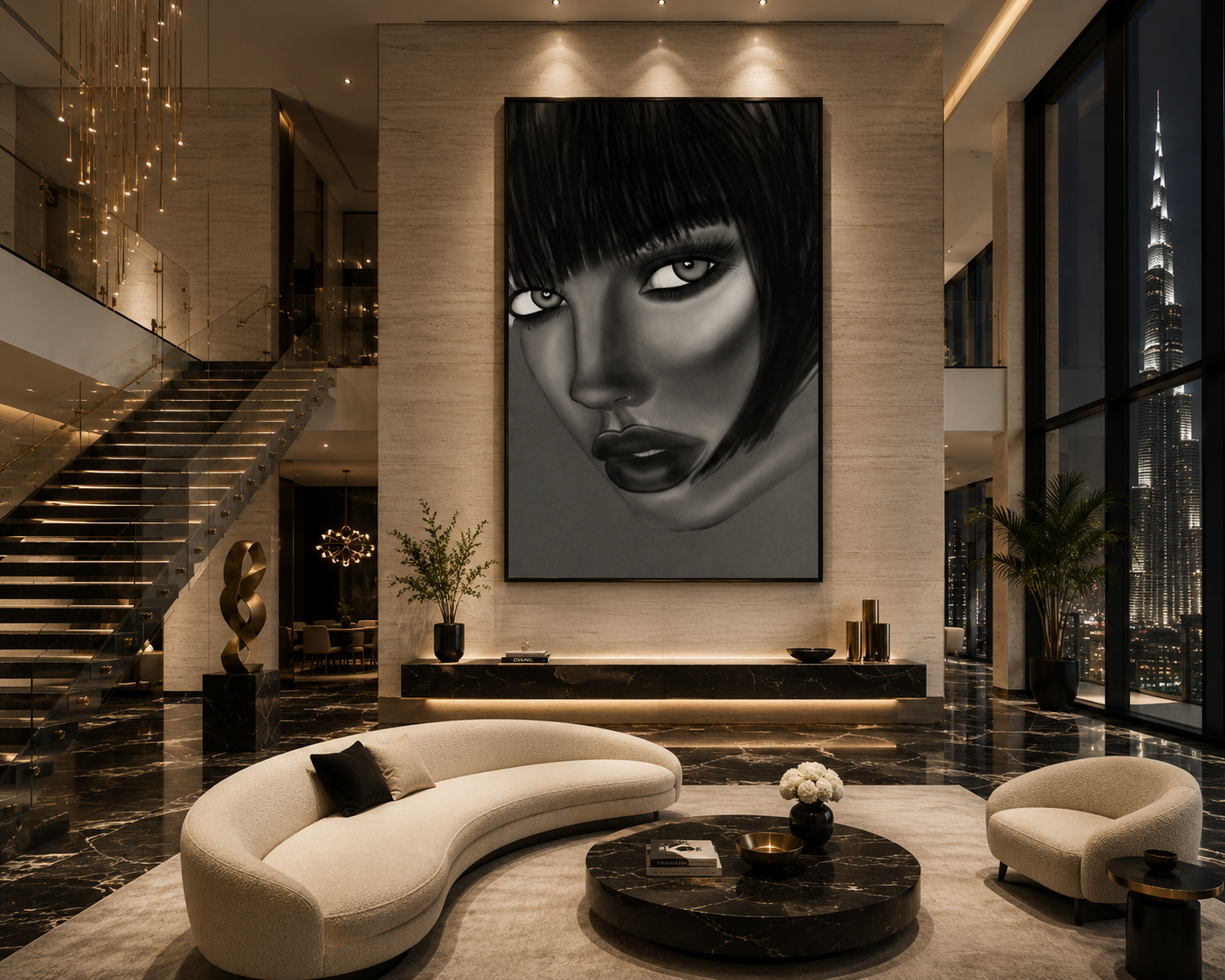 Veiled Gaze — Black & White Portrait Wall Art