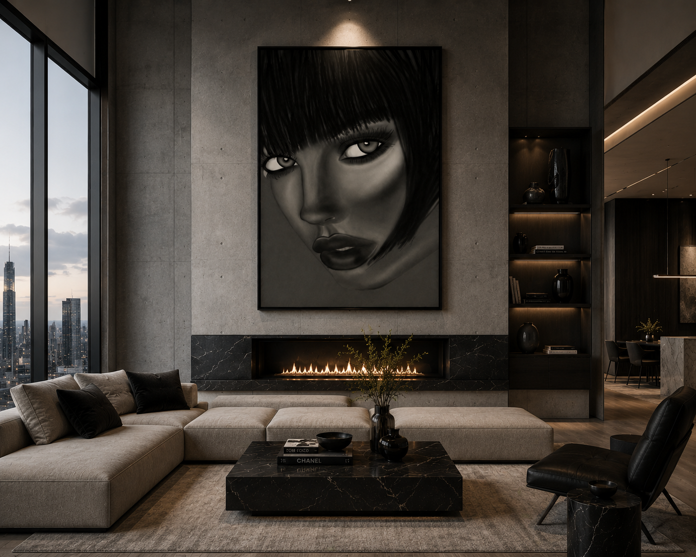 Veiled Gaze — Black & White Portrait Wall Art