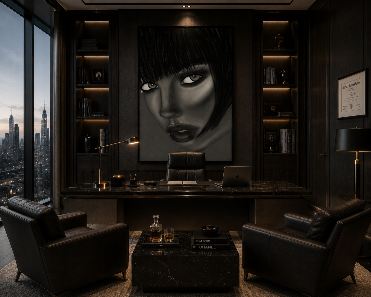 Veiled Gaze — Black & White Portrait Wall Art