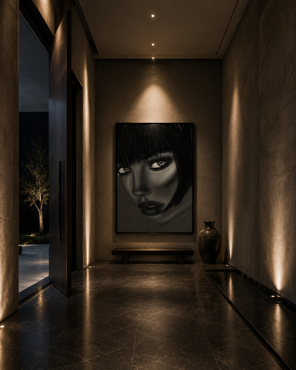 Veiled Gaze — Black & White Portrait Wall Art