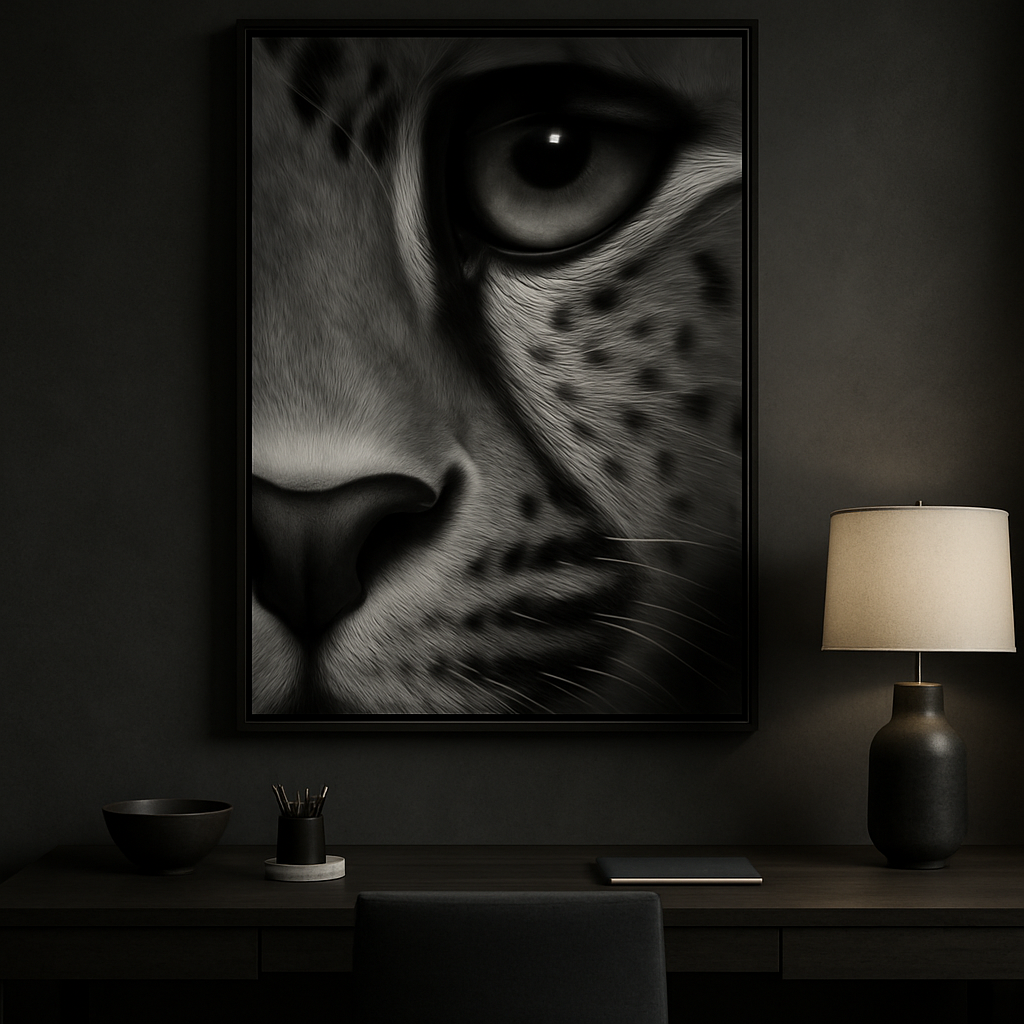 Predatory Silence — Black & White Leopard Gaze