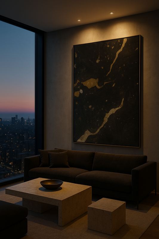 Gilded Silence — Black & Gold Abstract Noire