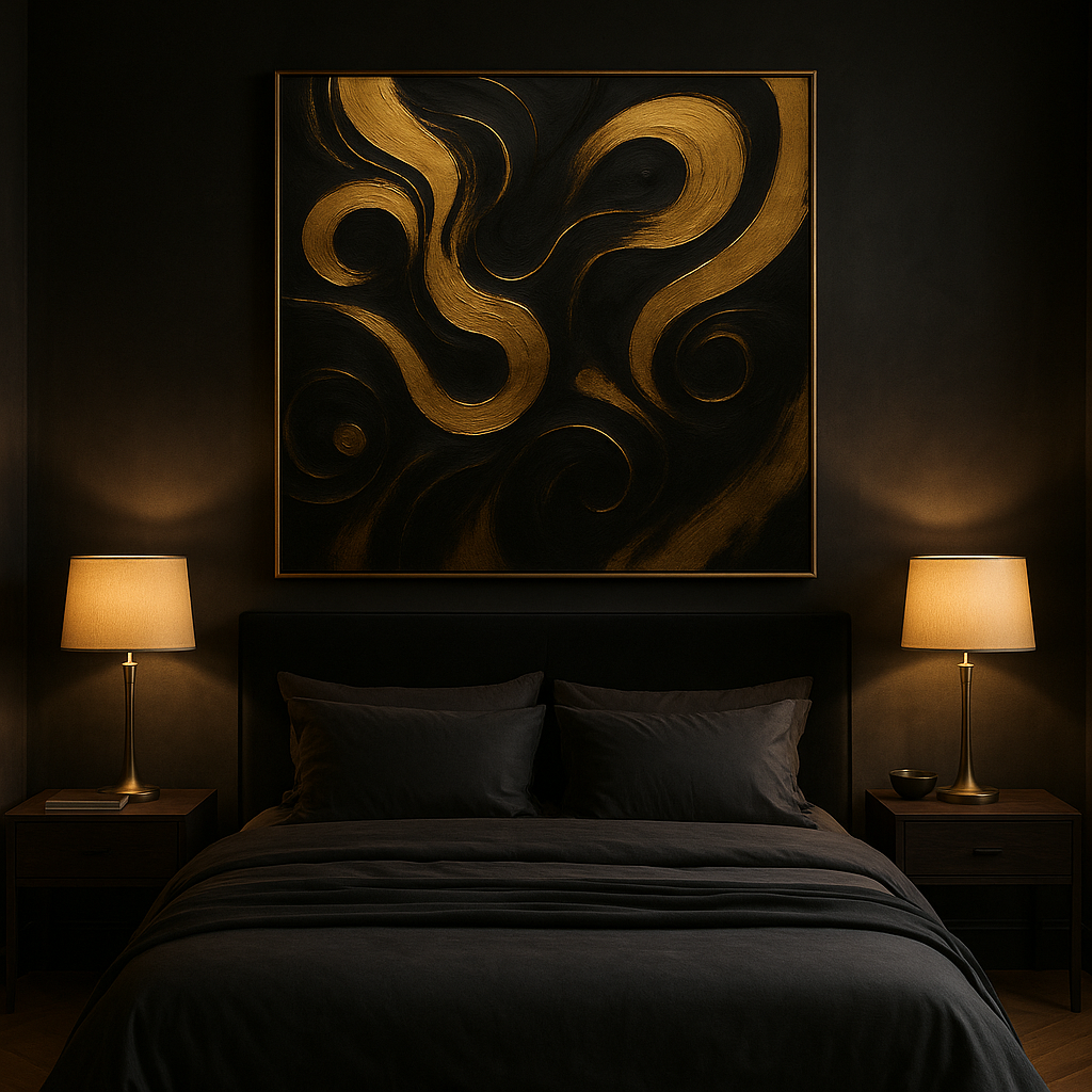 “Gilded Currents” — Limited Edition Black & Gold Abstract Art