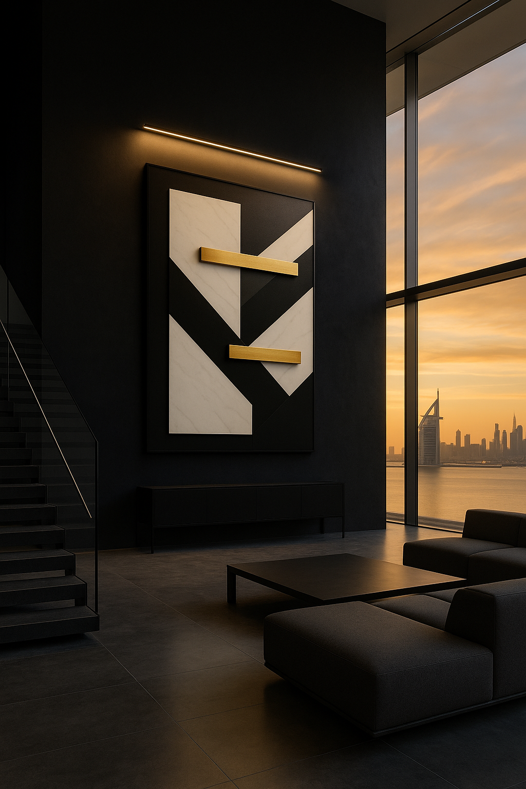 Modern Geometric Luxury Art | Black, White & Gold Minimalist Masterpiece