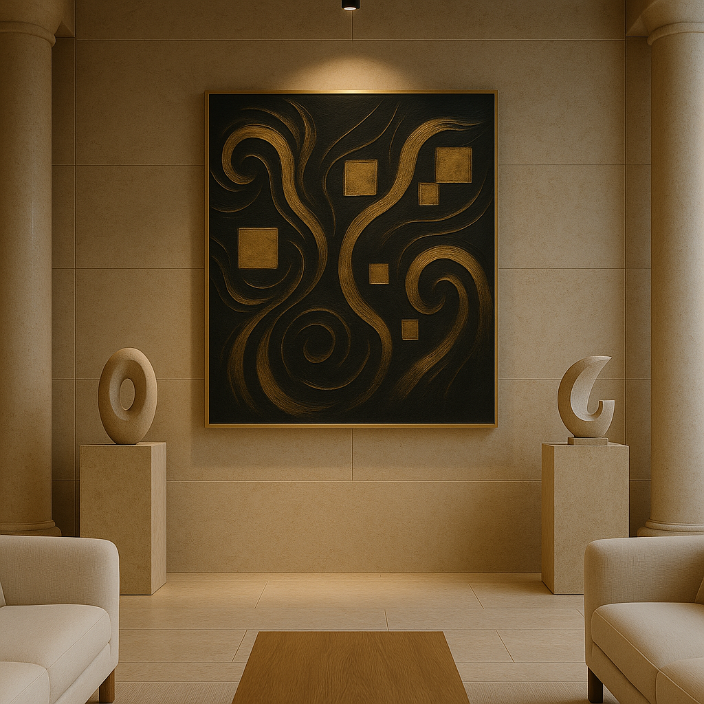 “Gilded Constellations” — Luxury Black & Gold Abstract Art