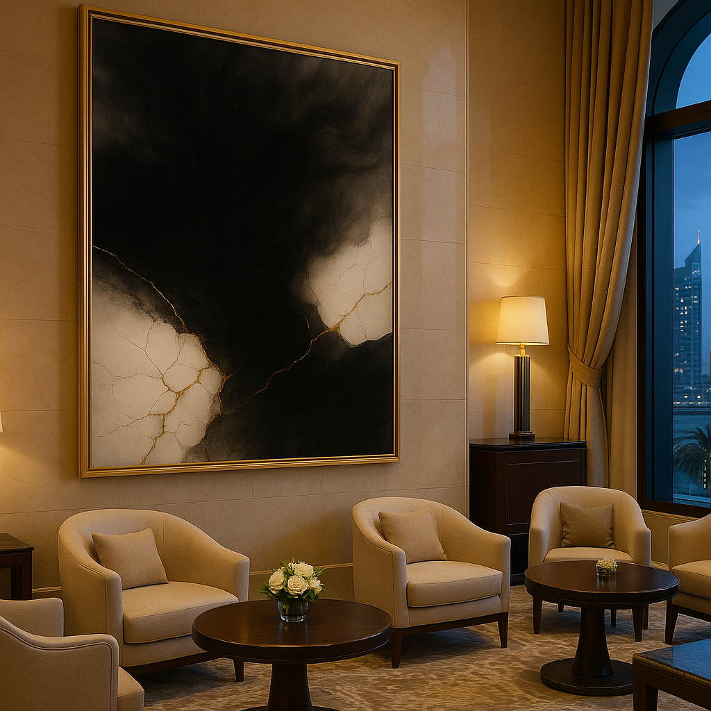 Golden Fracture — Luxury Black, White & Gold Abstract Fine Art