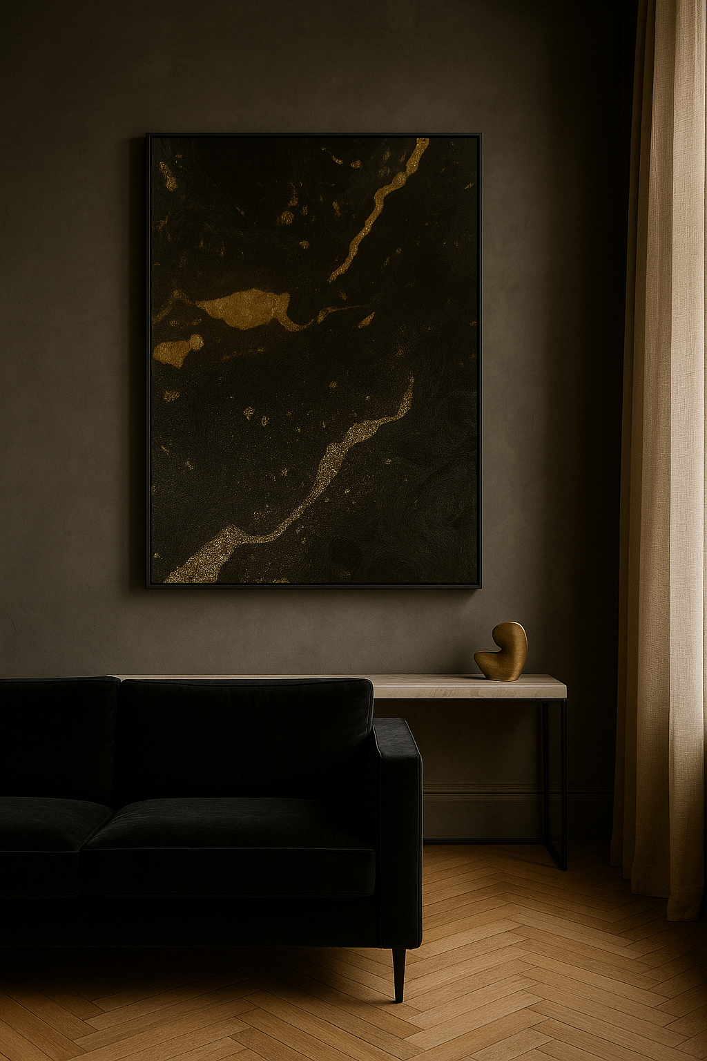 Gilded Silence — Black & Gold Abstract Noire