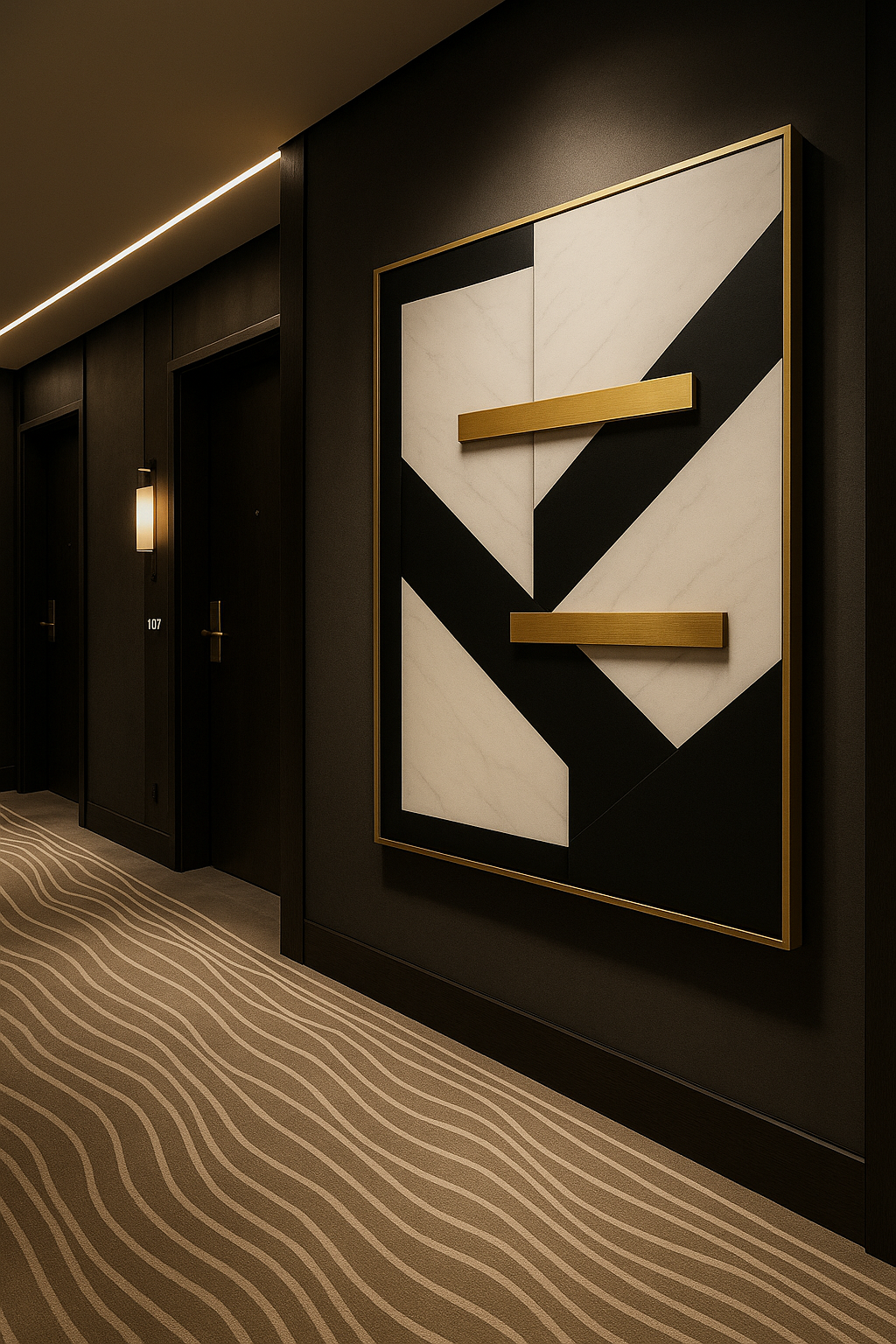 Modern Geometric Luxury Art | Black, White & Gold Minimalist Masterpiece