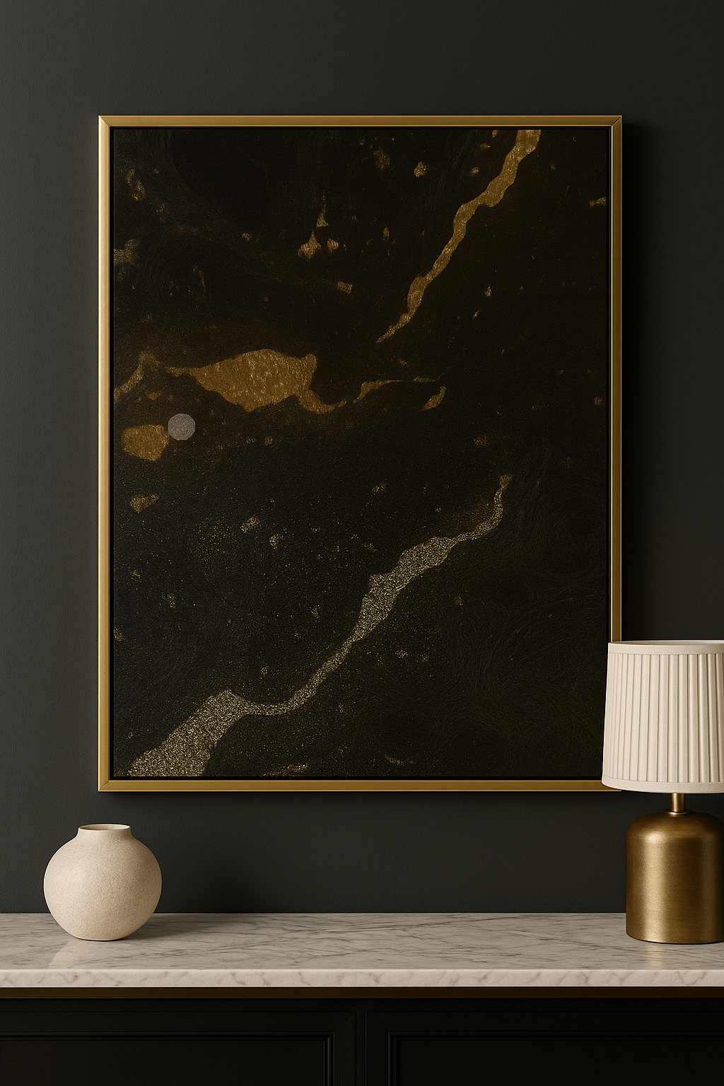Gilded Silence — Black & Gold Abstract Noire