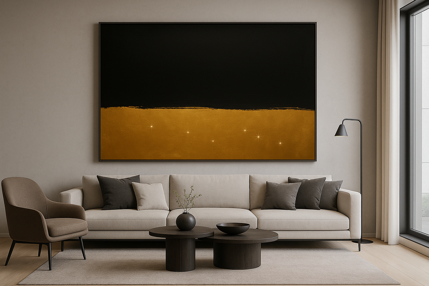 Golden Nightfall — Luxury Black & Gold Abstract Art Print | Kasian Art Studio