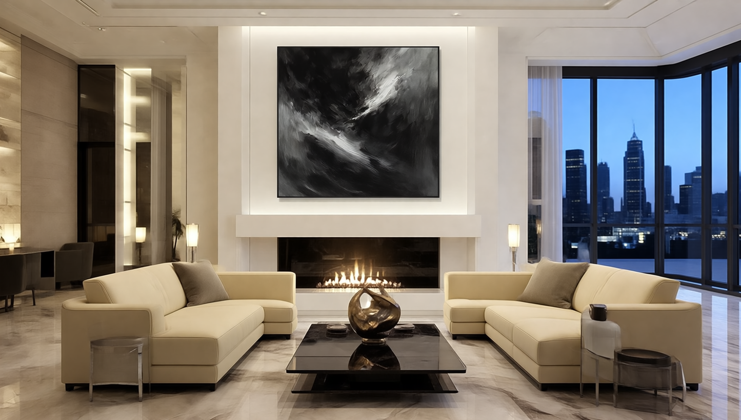 Eclipse of Quiet — Luxury Black & Grey Atmospheric Abstract Art