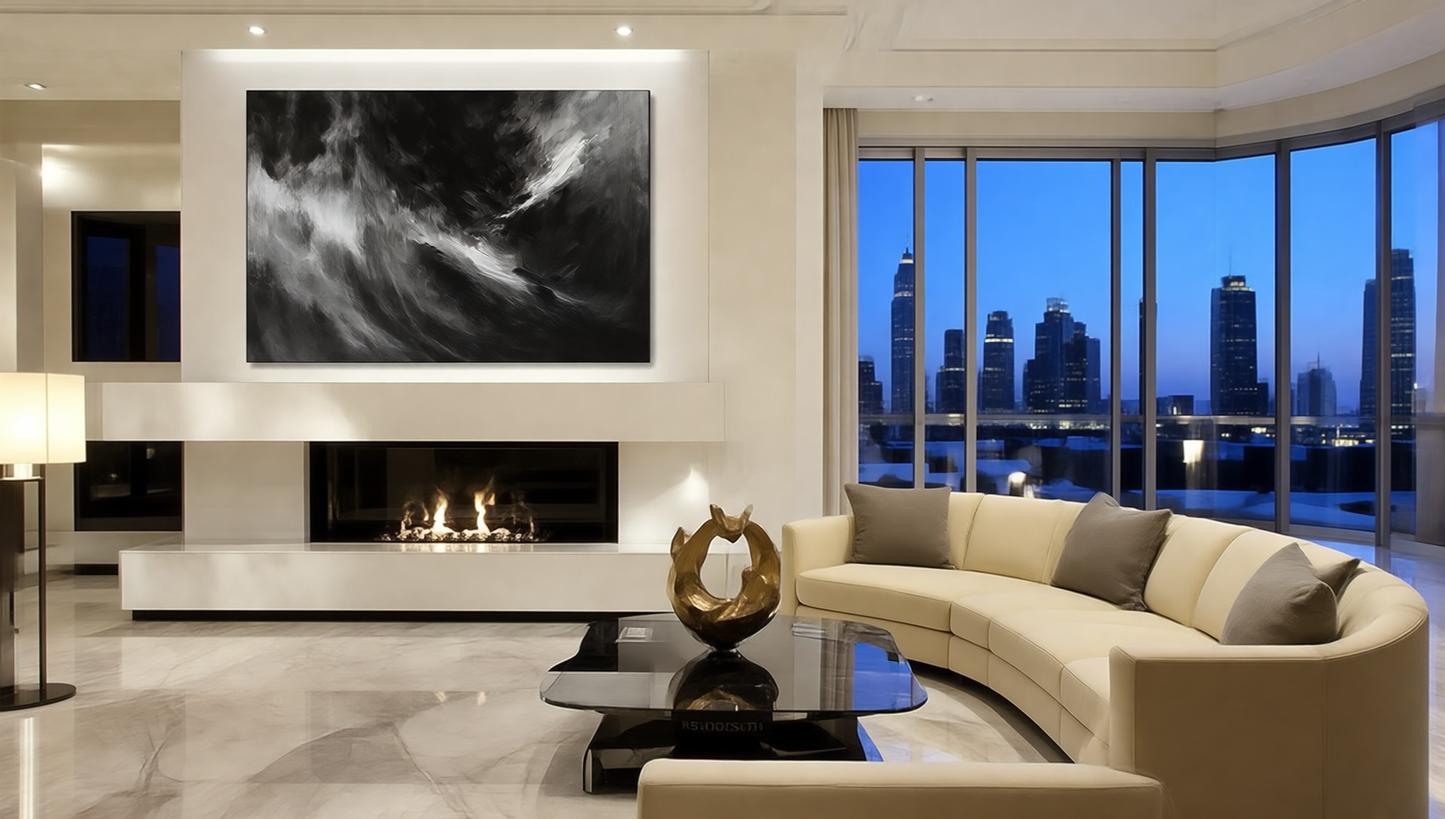 Eclipse of Quiet — Luxury Black & Grey Atmospheric Abstract Art