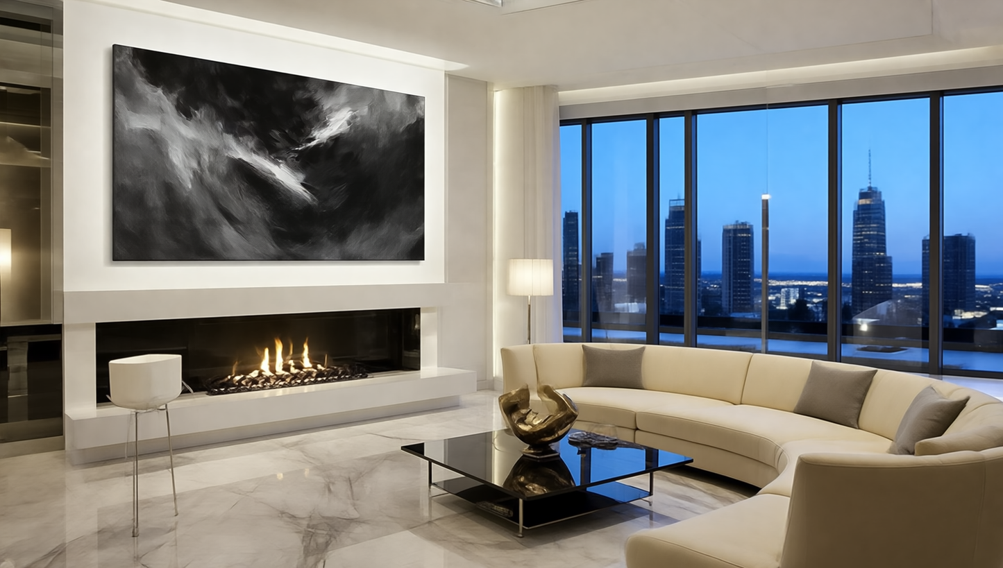 Eclipse of Quiet — Luxury Black & Grey Atmospheric Abstract Art