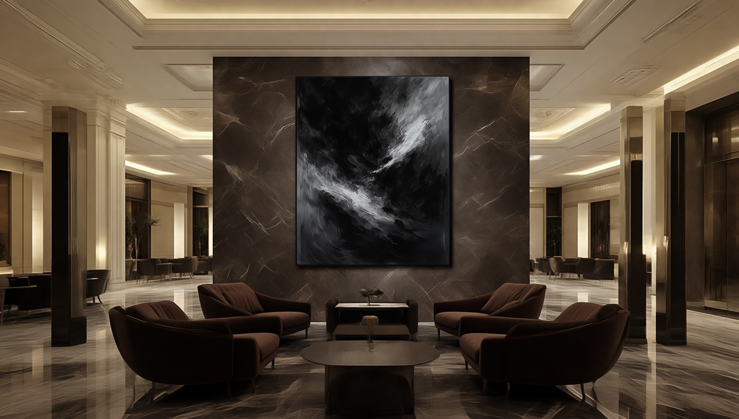 Eclipse of Quiet — Luxury Black & Grey Atmospheric Abstract Art