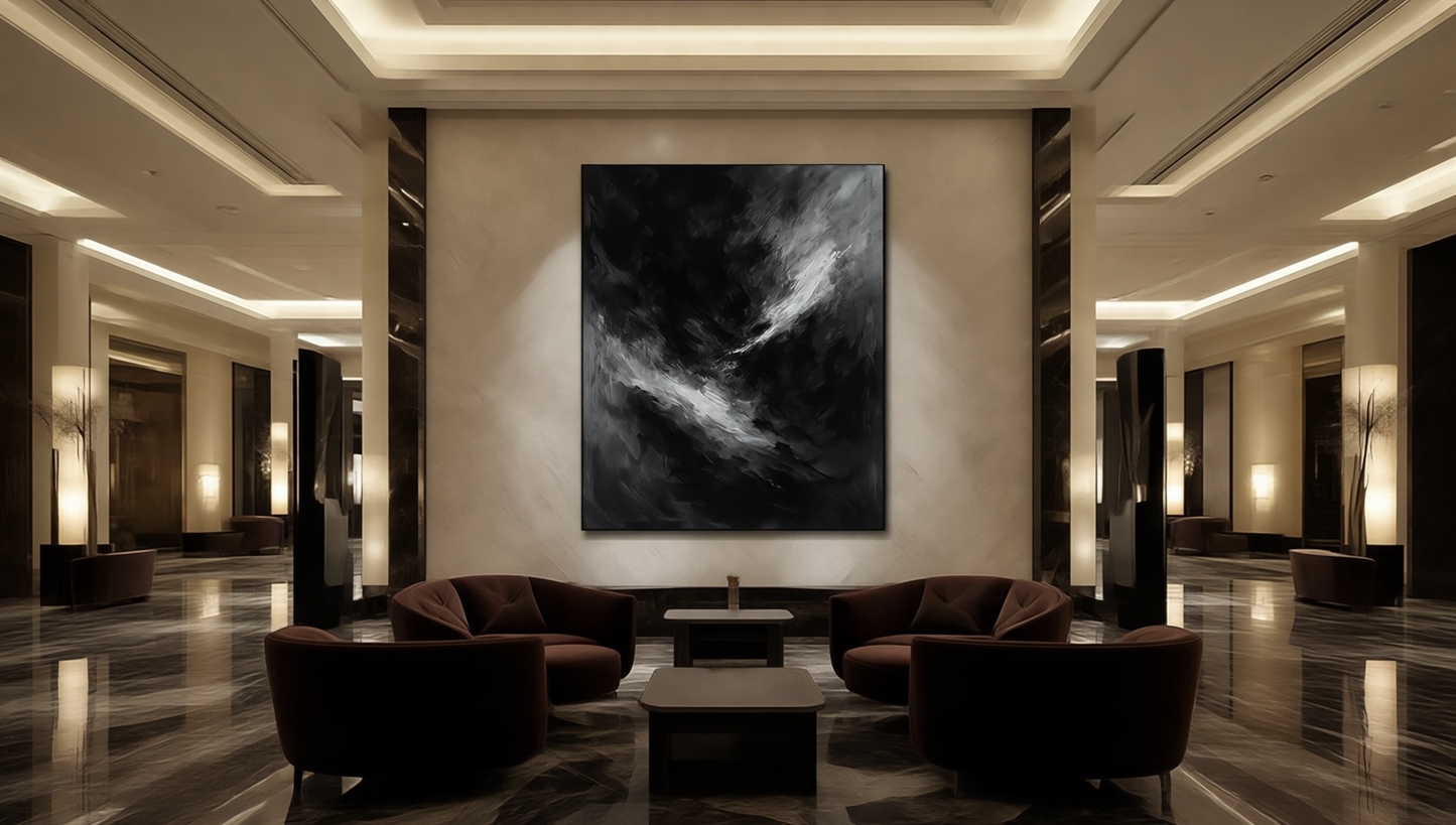 Eclipse of Quiet — Luxury Black & Grey Atmospheric Abstract Art