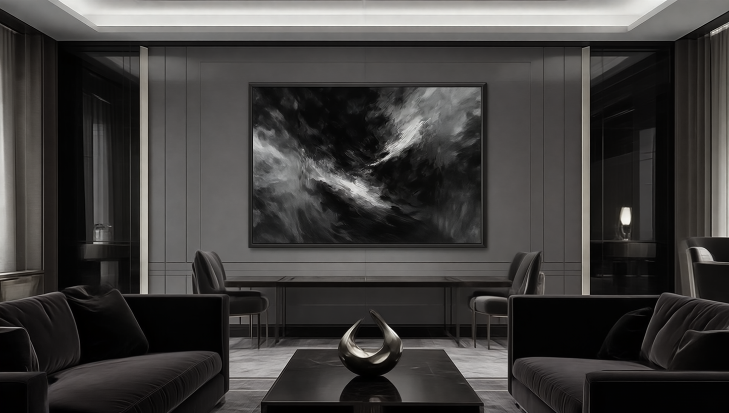 Eclipse of Quiet — Luxury Black & Grey Atmospheric Abstract Art