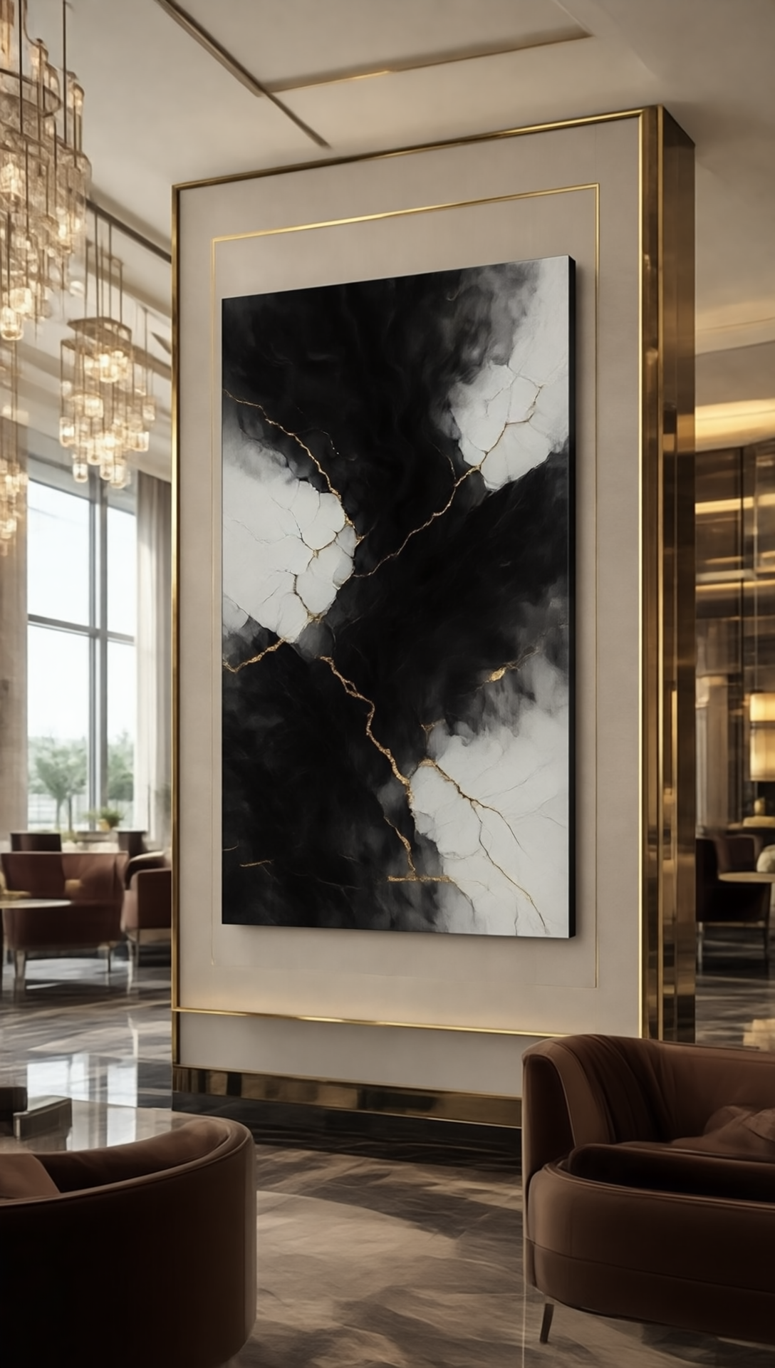 Golden Fracture — Luxury Black, White & Gold Abstract Fine Art