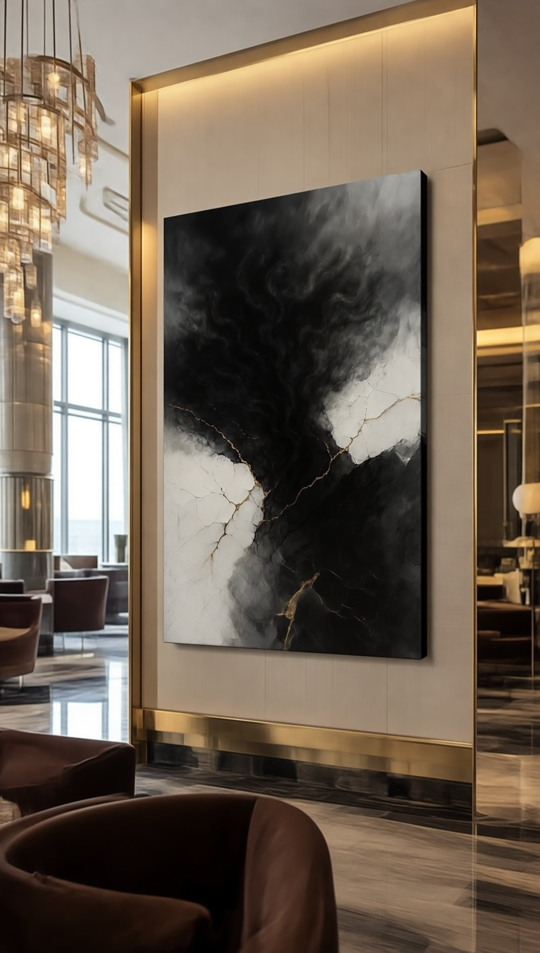 Golden Fracture — Luxury Black, White & Gold Abstract Fine Art