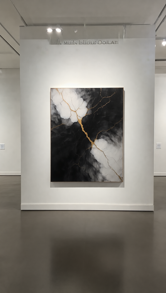 Golden Fracture — Luxury Black, White & Gold Abstract Fine Art