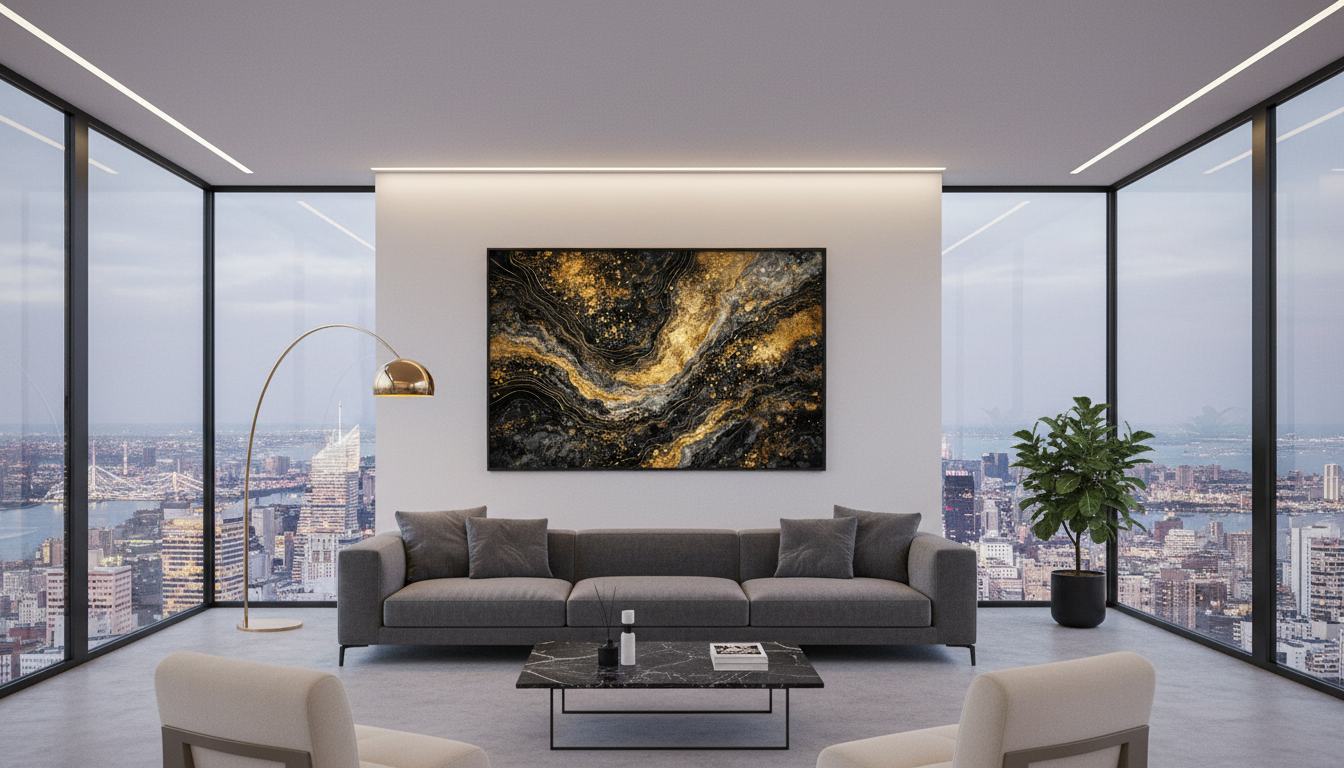Gilded Faultline — Limited Edition Black & Gold Abstract